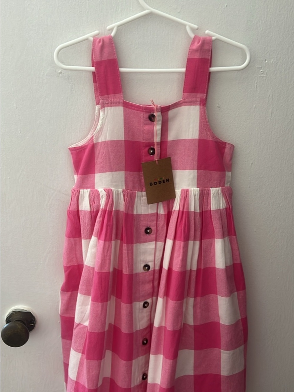 Mini Boden Pink and White Gingham Button-Front Sundress